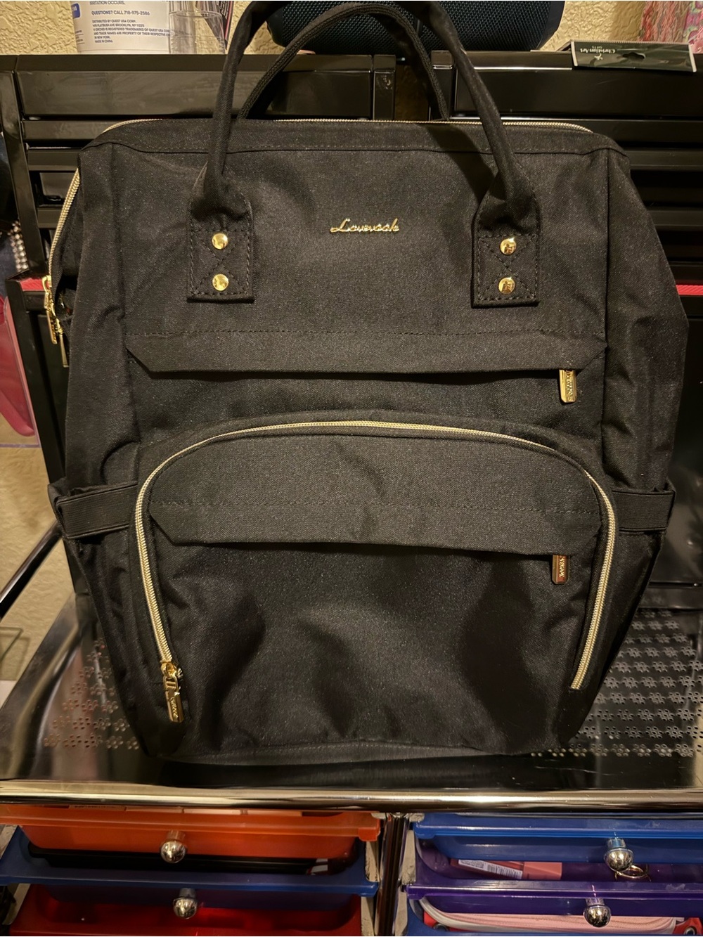 Luvouch Black Backpack Tote with Gold Hardware